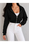 Black Crop Zipper Hooded Short Cardigan - 3