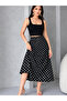 Black Polka Dot Ruffled Flared Women's Long Skirt