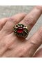 Bronze Women's Ring Authentic Copper Jewelry Red Stone Seal Model Adjustable Vintage