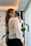 White Transparent Textured V-Neck Standard Cut Long Sleeve Blouse with Ruffle Detail - 4