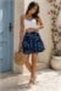 Navy Blue Patterned Viscose Fabric Unlined Mini Skirt with Elastic Waist and Side Zipper - 2