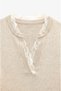 Cream Colored Ribbed Sweater with Lace Detail on the Collar - 3