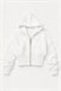White Cotton Blend Waist Detailed Zippered Cropped Hooded Sweatshirt - 2