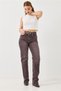 Brown Denim Fabric Cut-Out Pipe Leg Standard Fit Jeans with Belted Pockets - 2