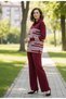 Women's Striped Top and Bottom Pants Sweater Knitwear Set - 3
