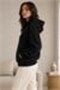 Black Three-Threaded Ribbed Fabric Hooded Sweatshirt with Kangaroo Pocket and Ribbon Detail - 2