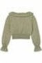 Green Cotton Stretch Fabric Ruffle Collar Long Sleeve Elastic Waist Detailed Crop Form Blouse - 2