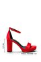 Red Satin Platform Thick Heeled Bridal Shoes – Stylish Evening Dress Wedding Sandals with Ankle Strap - 2