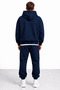 Men's Navy Blue Oversize Hooded Tracksuit Set Relaxed Fit Jogger Bottom Top Set - 6