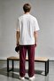Men's Burgundy Straight-Leg Comfortable Fit Combed Cotton Sweatpants with Zipper Pockets - 5