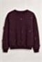 Plum Three-Threaded Ribbed Crew Neck Sweatshirt with Ribbon Detail and Comfortable Fit