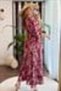 Pink Cotton Blend Double-Breasted Collar, Gathered Waist, Front Slit, Patterned Midi Dress - 3