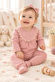 Baby Girl 2-Piece Long Sleeve Cotton Romper Set with Lace and Floral Pattern - 3