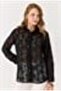 Black Transparent Textured Long Sleeve Standard Cut Floral Pattern Embroidered Shirt - 3