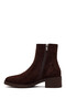 Women's Brown Zippered Thick Heeled Suede Leather Boots Wf220008Ds - 3