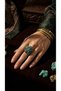 Bronze Women Ring Authentic Copper Jewelry Mini Turquoise Stone Prism Flower Adjustable Vintage - 3