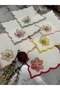Lotus Flower Brooch, Colorful Edge Embroidery, Stain-Resistant Fabric Presentation Napkin, Cocktail Napkin, Coffee Napkin, Cup Coaster 6 Pieces - 3