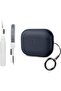 AirPods Pro 3 Protective Case, Compatible with AirPods Pro 2025 Generation, Litchi Faux Leather Anti-Drop Protective Case with Keychain and Cleaning Kit, Shock-Resistant TPU Case (Navy Blue)