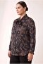 Collar Scarf Detailed Viscose Inside Satin Outside Large Size Patterned Shirt Black - 3