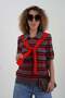 Red Scarf Striped Gray Polo Collar Knitwear - 2