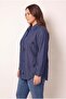 Stone Detailed Plus Size Denim Shirt Navy Blue - 2