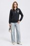 -Bb Women's Stand Collar Half-Zip Embroidered Long Sleeve Sweatshirt