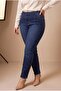 Pocket and Leg Stone Detailed Ankle Length Large Size Trousers Navy Blue