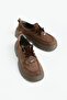 Women's Brown Suede Comfortable Fit Thick Soled Lace-Up Loafer Shoes