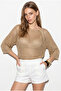 Women's Gold Gold Silvery Openwork Oversize Thin Knit Mercerized Knitwear Blouse 2837 60286469