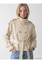 Özmarka New Season Beige High Collar Belted Oversize Women's Trench Coat