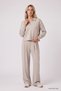 Beige Polo Collar Comfortable Fit Wide Leg Women's Tracksuit Set - 95358