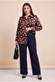 Polka Dot Viscose Inside, Satin Outside Plus Size Shirt Coffee - 4