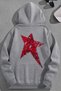 Unisex 3 Thread Cotton Gray Redstar Print Loose Fit Sweatshirt Hoodie