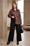 Polka Dot Viscose Inside, Satin Outside Plus Size Shirt Coffee - 6