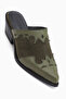Annika Genuine Leather Khaki Embroidered Women's Slippers