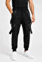 Men's Techwear Jogger Sweatpants with Stripe Accessories and Front Pocket Detail - Black - 2