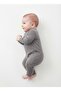 Unisex Newborn and Baby Gray Soft Combed Cotton Blend Jumpsuit with Snap Collar - Flexible Textured Long Sleeve Salopet - 2
