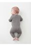 Unisex Newborn and Baby Gray Soft Combed Cotton Blend Jumpsuit with Snap Collar - Flexible Textured Long Sleeve Salopet - 3