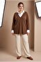 Shirt Collar Trimmed Plus Size Blouse Brown - 3
