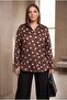 Polka Dot Viscose Inside, Satin Outside Plus Size Shirt Coffee