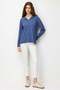Women's Polo Neck Knitwear Blouse with Buttons on Front and Sleeves Indigo