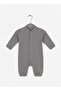 Unisex Newborn and Baby Gray Soft Combed Cotton Blend Jumpsuit with Snap Collar - Flexible Textured Long Sleeve Salopet - 4