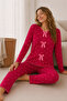 Reported Viscose Bow Detailed Overlocked Round Neck Long Sleeve Patterned Pajama Set