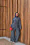 Women's Asymmetrical Cut Front Striped Suit with Scarf Navy Blue - 2