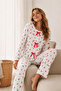 Reported Viscose Bow Detailed Overlocked Round Neck Long Sleeve Patterned Pajama Set