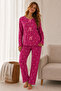 Reported Viscose Bow Detailed Overlocked Round Neck Long Sleeve Patterned Pajama Set - 2