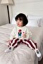 Hip Hop Teddy Bear Printed Striped Boys' 4-Piece Seasonal Set - Claret Red - 2