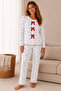 Reported Viscose Bow Detailed Overlocked Round Neck Long Sleeve Patterned Pajama Set - 2