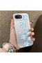 iPhone 16E Compatible Acrylic Hard Back Panel Silicone Edged Blue Flower Printed Phone Case - 2