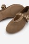 Women's Buckle Troc Strap Ballerinas Harves Tobacco Brown Suede S - 8